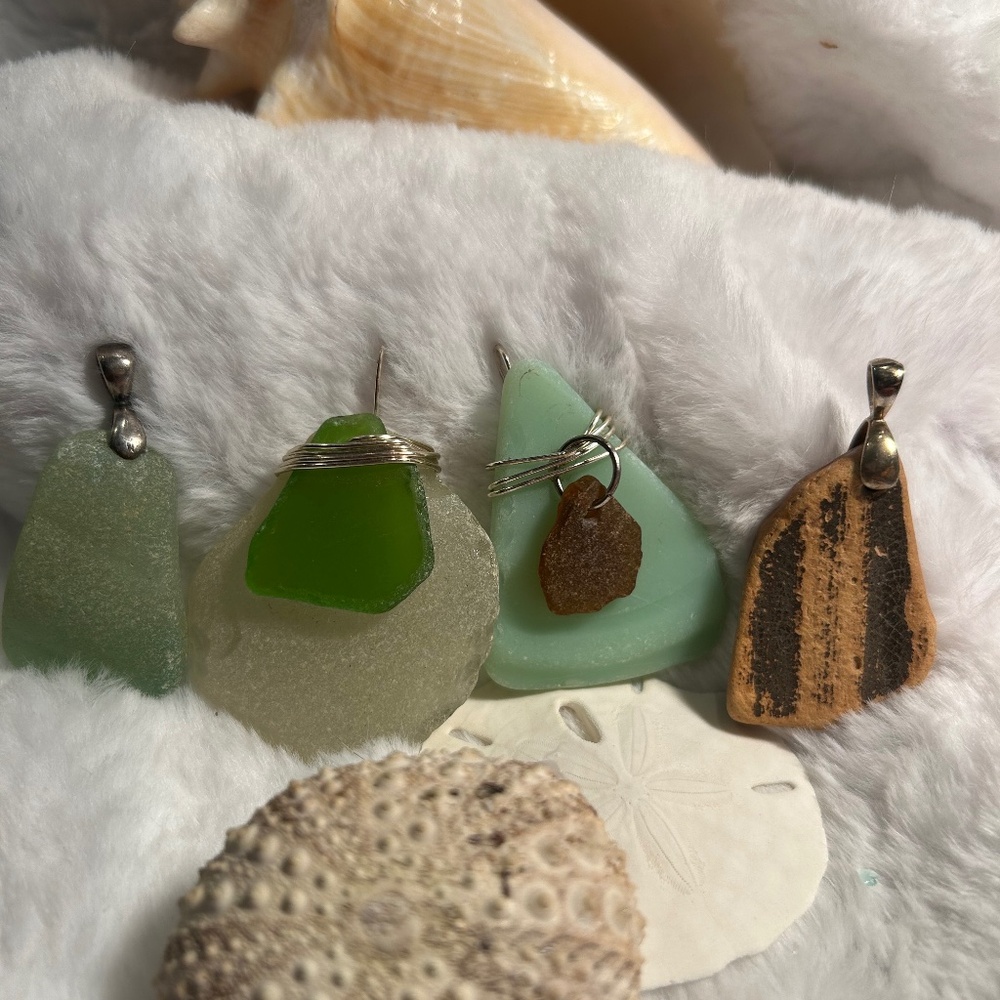 Set of Four Authentic Sea Glass Pendants